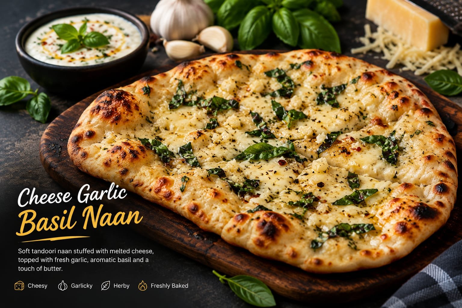 Cheese Garlic Basil Chur Chur Naan