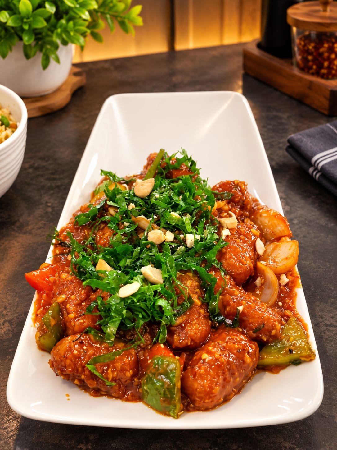 Stir Fried Paneer Cashewnut With Crackeling Spinach